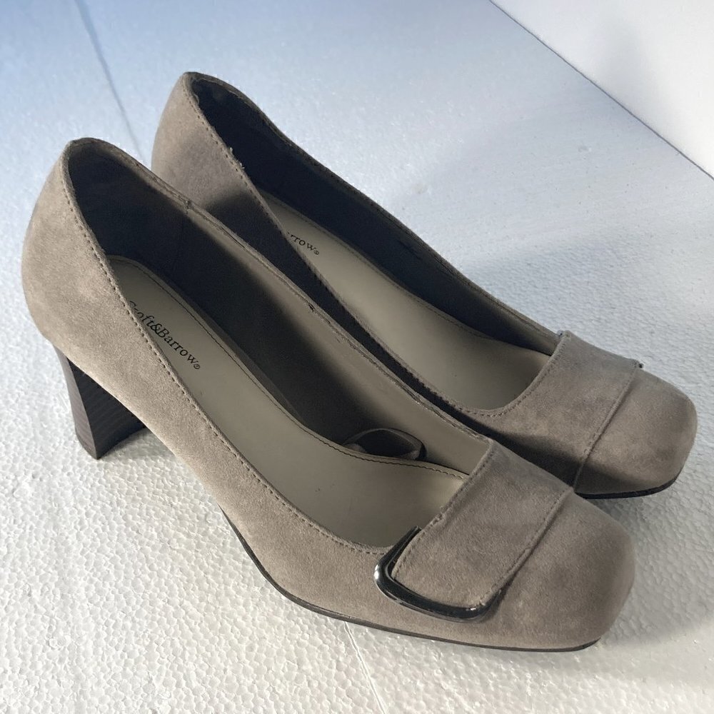 Croft & Barrow Taupe Suede pomp buckle detail vintage inspired office comfort